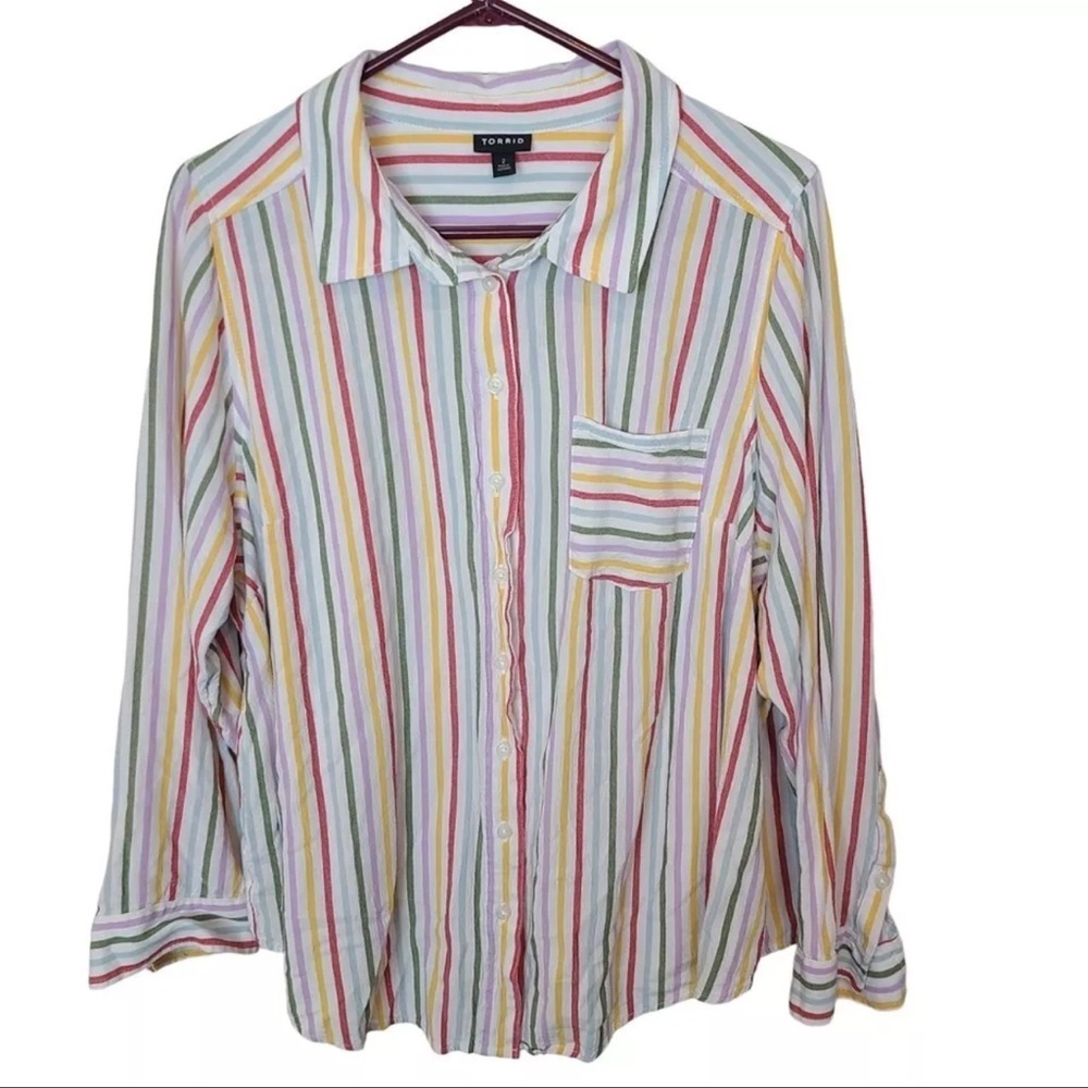 Torrid Shirt Lizzie Rayon Crepe Button Up Long Sleeve Striped Size 4X (26)
